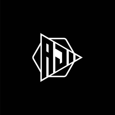 Üçgen tuşlu, altıgen şekilli AJ Monogram logo harfi. Üçgen çember monogram logosu, üçgen kalkan logosu harfi.