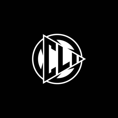 Üçgen oyun biçimli CL Monogram logo harfi ve izole arkaplanda yuvarlak biçimli daire şeklinde. Üçgen çember monogram logosu, üçgen çalma düğmesi logosu harfi.