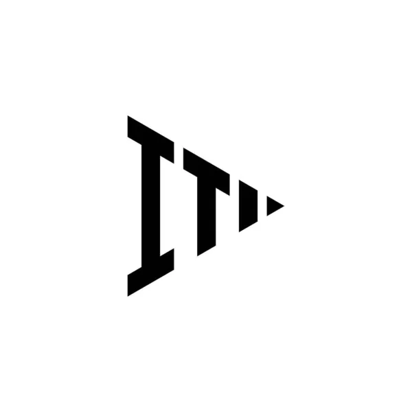 独立した背景に三角形の再生ボタン形状のスタイルを持つItモノグラムロゴの手紙 三角形のモノグラムロゴ 三角形の再生ロゴ文字 — ストックベクタ