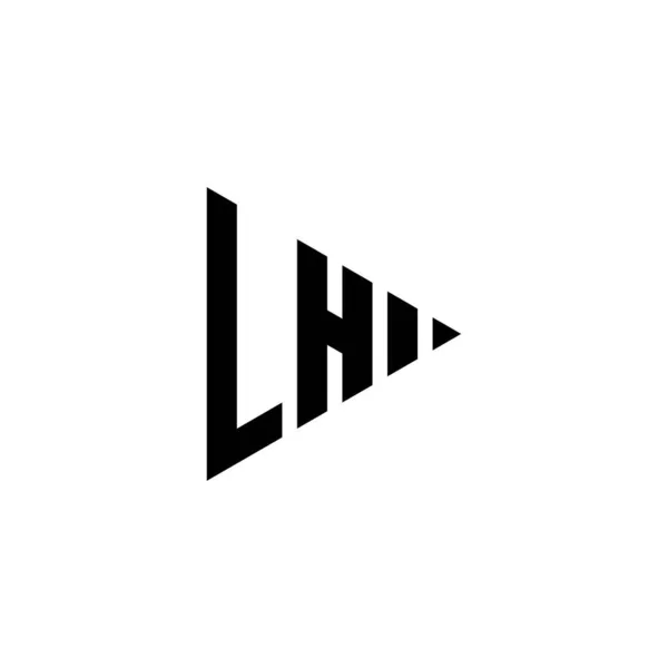 独立した背景に三角形の再生ボタン形状のスタイルを持つLhモノグラムのロゴレター 三角形のモノグラムロゴ 三角形の再生ロゴ文字 — ストックベクタ