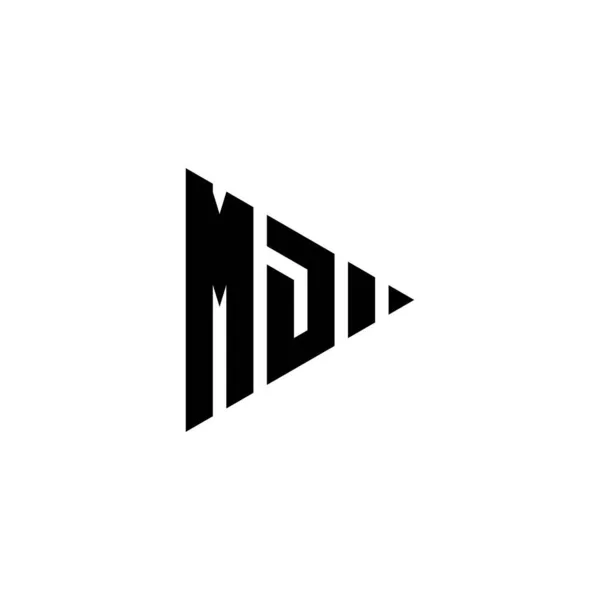 Md独立した背景に三角形の再生ボタン形状のスタイルを持つモノグラムロゴの手紙 三角形のモノグラムロゴ 三角形の再生ロゴ文字 — ストックベクタ