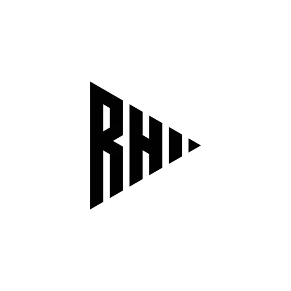 Rh独立した背景に三角形の再生ボタン形状のスタイルを持つモノグラムロゴの手紙 三角形のモノグラムロゴ 三角形の再生ロゴ文字 — ストックベクタ