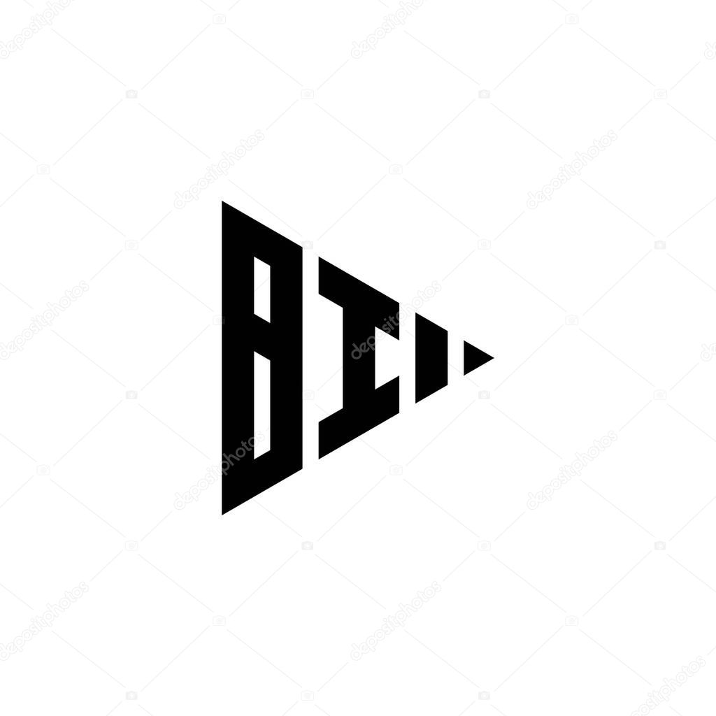 BI Monogram logo letter with triangle play button shape style on isolated background. Triangle monogram logo, triangle play logo letter.