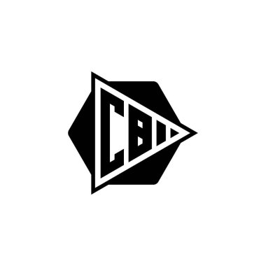 Üçgen oynatma düğmesi şekilli altıgen yuvarlak CB Monogram logo harfi. Üçgen çember monogram logosu, üçgen kalkan logosu harfi.