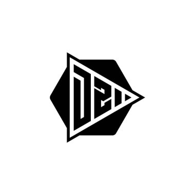 Üçgen oynatma düğmesi şekilli altıgen yuvarlak DZ Monogram logo harfi. Üçgen çember monogram logosu, üçgen kalkan logosu harfi.