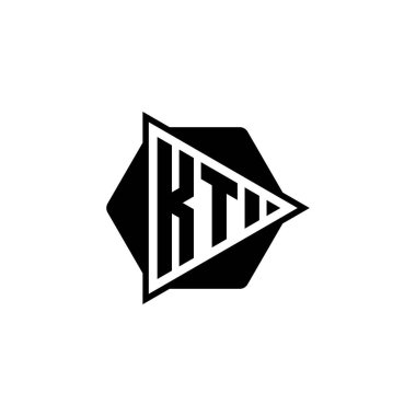 Üçgen oynatma düğmesi şekilli altıgen yuvarlak KT Monogram logo harfi. Üçgen çember monogram logosu, üçgen kalkan logosu harfi.