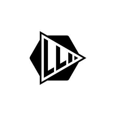 Üçgen oynatma düğmesi şeklindeki altıgen yuvarlak harfli LL Monogram logosu. Üçgen çember monogram logosu, üçgen kalkan logosu harfi.