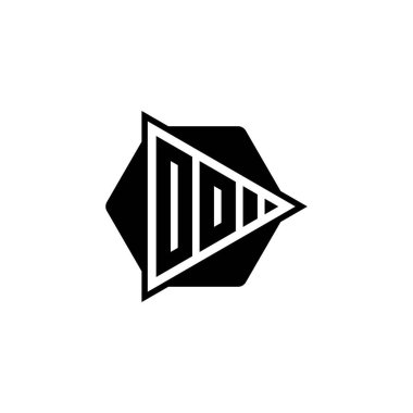 Üçgen oynatma düğmesi şekilli altıgen yuvarlanmış OO monogram logo harfi. Üçgen çember monogram logosu, üçgen kalkan logosu harfi.