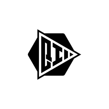 Üçgen oynatma düğmesi şekilli altıgen yuvarlak QI Monogram logo harfi. Üçgen çember monogram logosu, üçgen kalkan logosu harfi.