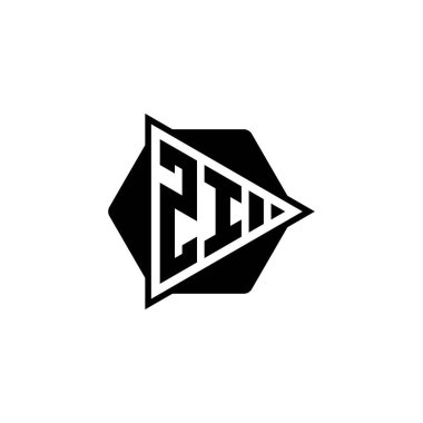 Üçgen tuşlu, altıgen şekilli ZI Monogram logo harfi. Üçgen çember monogram logosu, üçgen kalkan logosu harfi.