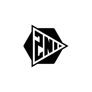 Üçgen oynatma düğmesi şekilli altıgen yuvarlak ZN Monogram logo harfi. Üçgen çember monogram logosu, üçgen kalkan logosu harfi.