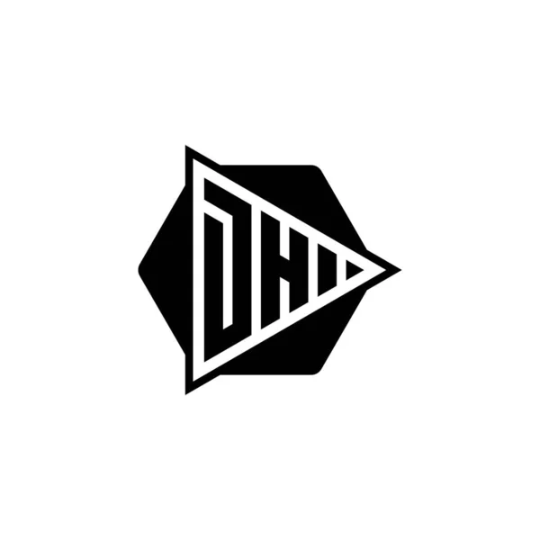 Litera Logo Monogramu Sześciokątnym Zaokrąglonym Przyciskiem Odtwarzania Logo Monografii Trójkąta — Wektor stockowy