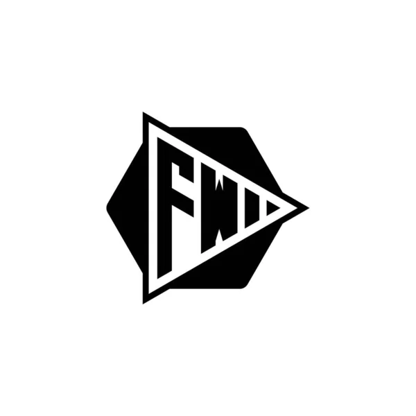 Fwモノグラムのロゴ文字三角形の再生ボタンの形六角形丸みを帯びた 三角形の丸のモノグラムロゴ 三角形のシールドロゴ文字 — ストックベクタ
