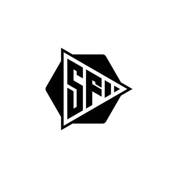 Üçgen Oynatma Düğmesi Şekilli Altıgen Yuvarlak Monogram Logo Harfi Üçgen — Stok Vektör