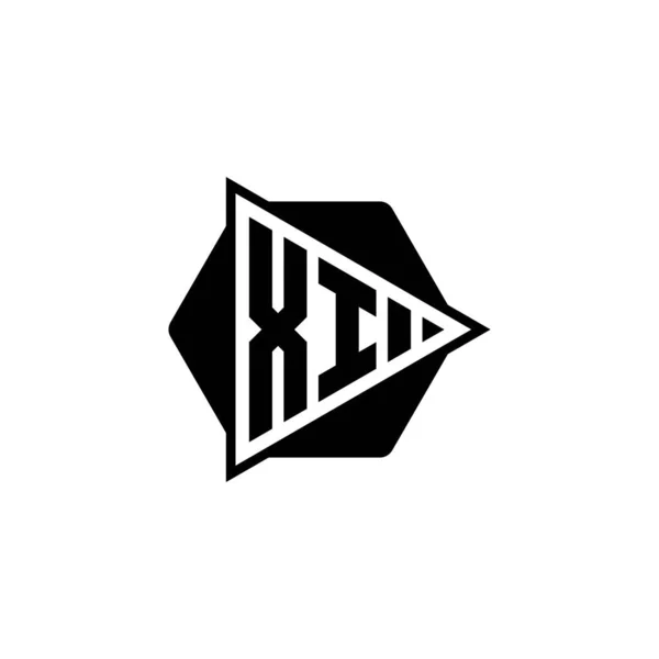 Üçgen Oynatma Düğmesi Şekilli Altıgen Yuvarlak Harfli Monogram Logo Harfi — Stok Vektör