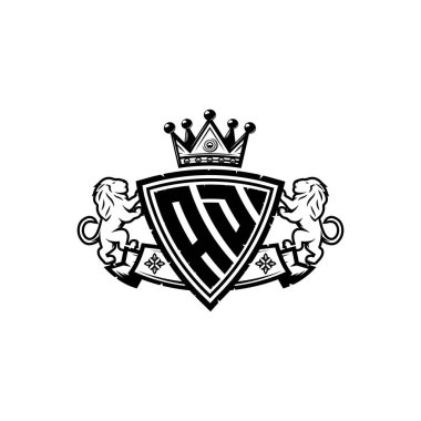 AD Monogram logo harfi ve basit kalkan taç tasarımı. Lüks monogram, aslan lüksü logosu.,