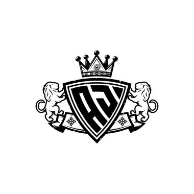AJ Monogram logo harfi ve basit kalkan taç tasarımı. Lüks monogram, aslan lüksü logosu.,