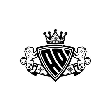 AO Monogram logo harfi ve basit kalkan taç tasarımı. Lüks monogram, aslan lüksü logosu.,
