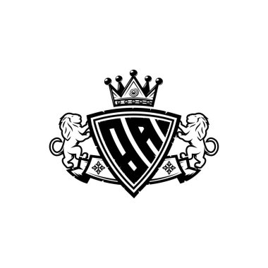BA Monogram logo harfi ve basit kalkan taç tasarımı. Lüks monogram, aslan lüksü logosu.,