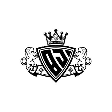 BJ Monogram logo harfi ve basit kalkan taç tasarımı. Lüks monogram, aslan lüksü logosu.,
