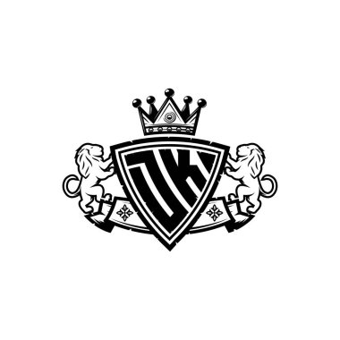 DK Monogram logo harfi ve basit kalkan taç tasarımı. Lüks monogram, aslan lüksü logosu.,