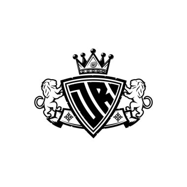 DR Monogram logo harfi ve basit kalkan taç tasarımı. Lüks monogram, aslan lüksü logosu.,