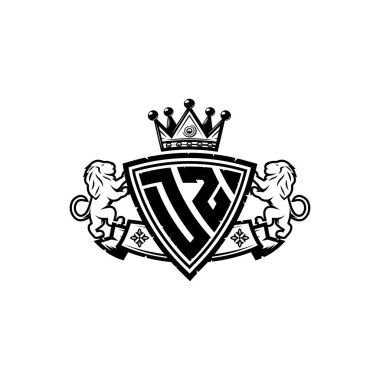 DZ Monogram logo harfi ve basit kalkan taç tasarımı. Lüks monogram, aslan lüksü logosu.,