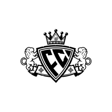 FC Monogram logo harfi ve basit kalkan taç tasarımı. Lüks monogram, aslan lüksü logosu.,