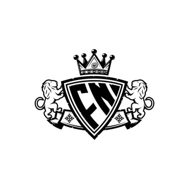 FN Monogram logo harfi ve basit kalkan taç tasarımı. Lüks monogram, aslan lüksü logosu.,