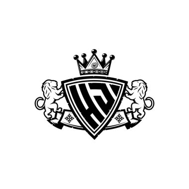 HJ Monogram logo harfi ve basit kalkan taç tasarımı. Lüks monogram, aslan lüksü logosu.,
