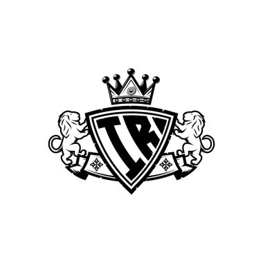 IR Monogram logo harfi ve basit kalkan taç tasarımı. Lüks monogram, aslan lüksü logosu.,