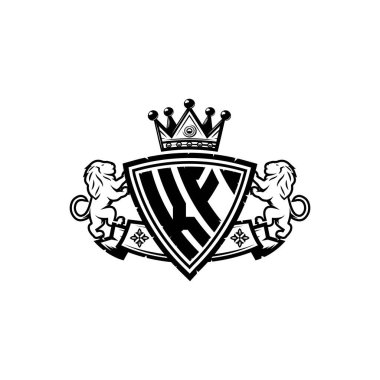 KF Monogram logo harfi ve basit kalkan taç tasarımı. Lüks monogram, aslan lüksü logosu.,