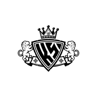KS Monogram logo harfi ve basit kalkan taç tasarımı. Lüks monogram, aslan lüksü logosu.,