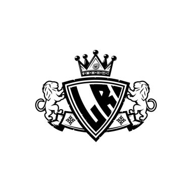 LR Monogram logo harfi ve basit kalkan taç tasarımı. Lüks monogram, aslan lüksü logosu.,