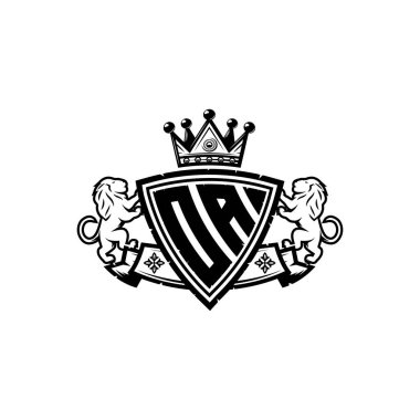 OA Monogram logo harfi ve basit kalkan taç tasarımı. Lüks monogram, aslan lüksü logosu.,