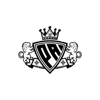 PA Monogram logo harfi ve basit kalkan taç tasarımı. Lüks monogram, aslan lüksü logosu.,