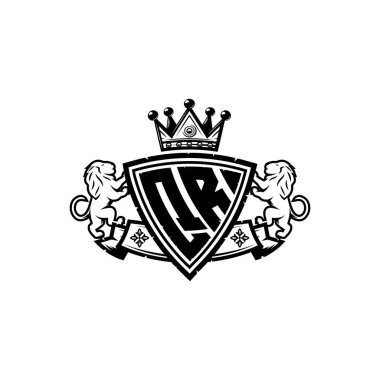 QR Monogram logo harfi ve basit kalkan taç tasarımı. Lüks monogram, aslan lüksü logosu.,