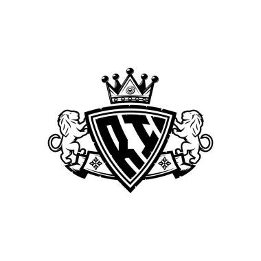 RI Monogram logo harfi ve basit kalkan tarzı taç tasarımı. Lüks monogram, aslan lüksü logosu.,