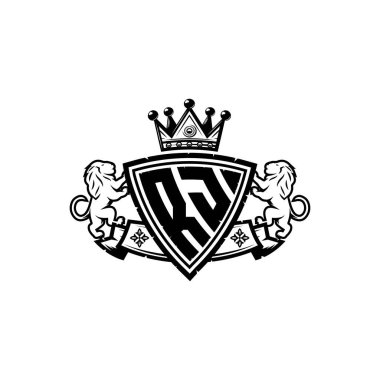 RJ Monogram logo harfi ve basit kalkan taç tasarımı. Lüks monogram, aslan lüksü logosu.,