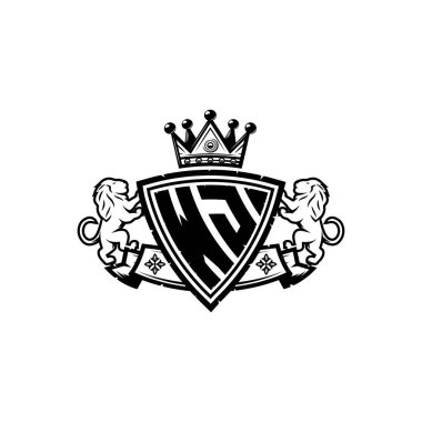 WJ Monogram logo harfi ve basit kalkan taç tasarımı. Lüks monogram, aslan lüksü logosu.,