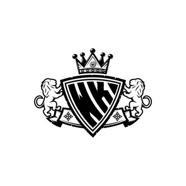 WK Monogram logo harfi ve basit kalkan taç tasarımı. Lüks monogram, aslan lüksü logosu.,