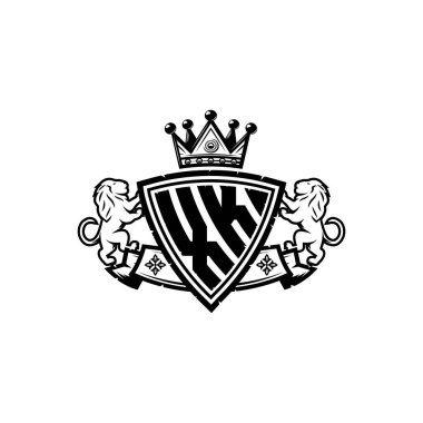 XK Monogram logo harfi ve basit kalkan taç tasarımı. Lüks monogram, aslan lüksü logosu.,