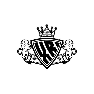 XR Monogram logo harfi ve basit kalkan taç tasarımı. Lüks monogram, aslan lüksü logosu.,
