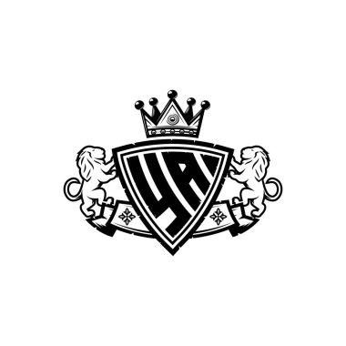 Basit kalkan taç tasarımlı YA Monogram logo harfi. Lüks monogram, aslan lüksü logosu.,