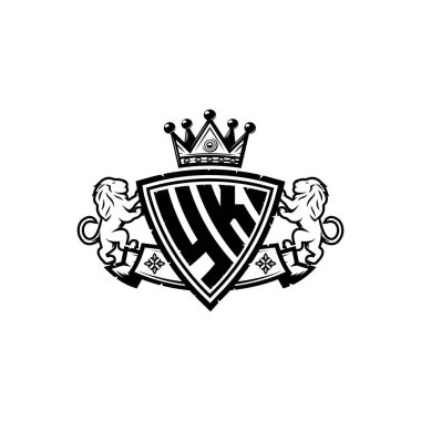 YK Monogram logo harfi ve basit kalkan taç tasarımı. Lüks monogram, aslan lüksü logosu.,