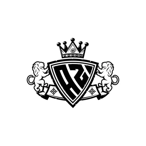 Az单字标识字母与简单盾冠风格的设计 冒牌货 狮子奢侈标志 — 图库矢量图片