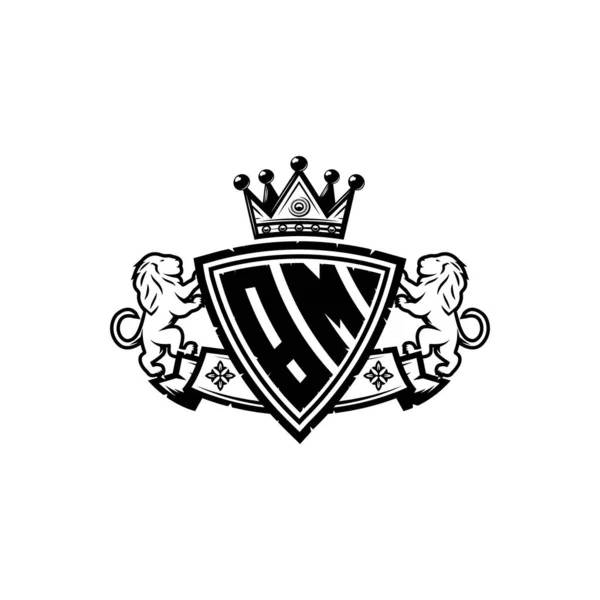 Bm单字标识字母与简单盾冠风格的设计 冒牌货 狮子奢侈标志 — 图库矢量图片
