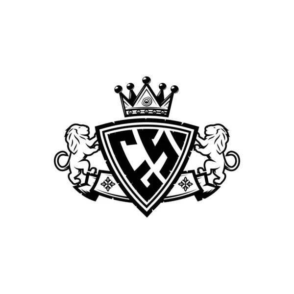 Monogram Logo Harfi Basit Kalkan Taç Tasarımı Lüks Monogram Aslan — Stok Vektör