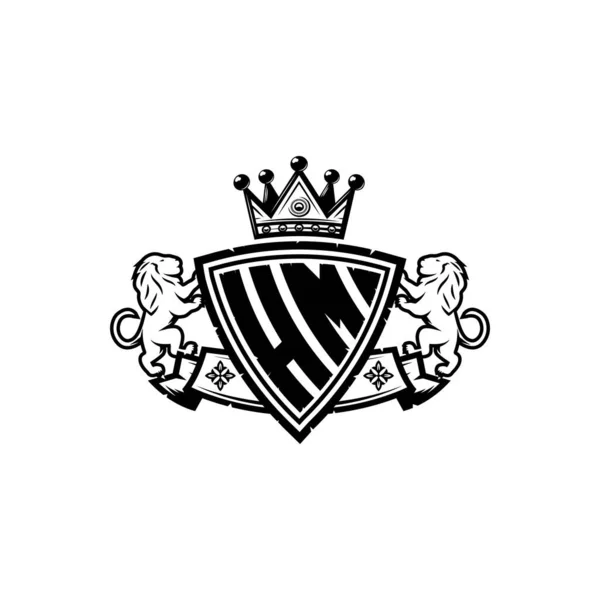 Hm单字标识字母与简单盾冠风格的设计 冒牌货 狮子奢侈标志 — 图库矢量图片