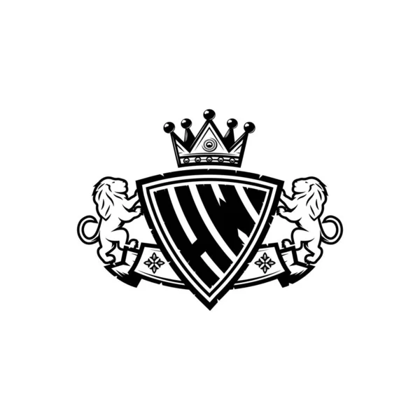 Basit Kalkan Taç Tasarımlı Monogram Logo Harfi Lüks Monogram Aslan — Stok Vektör